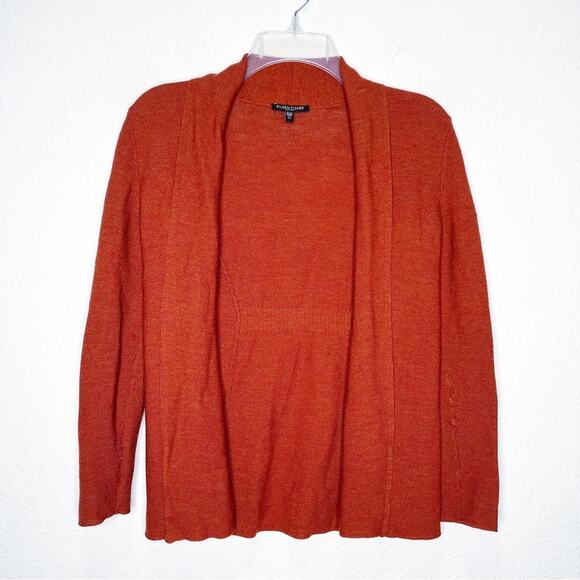 Eileen Fisher 100% Wool Crepe Peplum Open Cardigan Sweater Sustainable - Picture 1 of 11